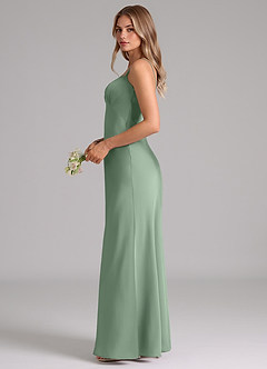 Azazie Suttona Vestidos de damas de honor Vestido de Matcha de Satén Elástico de Corte en A con Plisado image5