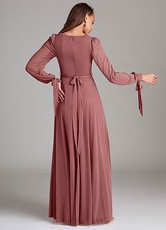 Azazie Leonia Bridesmaid Dresses Amethyst A-Line Long Sleeve Mesh Dress image4