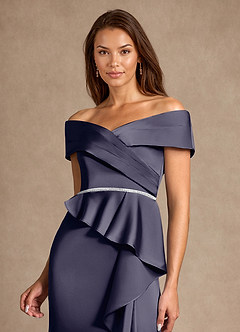 Azazie Dareia Moeder van de bruid jurken Zeemeermin Jurk van Stretch Satijn Off the Shoulder Stormachtig image9