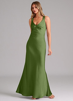 Azazie Kamila Bridesmaid Dresses Juniper A-Line Pleated Stretch Satin Dress image3