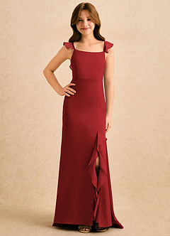 Azazie Novalie Girls Formal Flower Girl Dresses Pomegranate Mermaid Bow Stretch Satin Dress image4