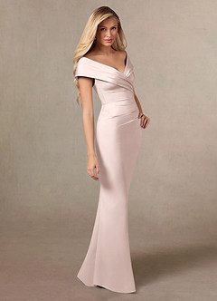 Azazie Ludlow Final Sale Blushing Pink Mermaid Pleated Stretch Satin Dress image3