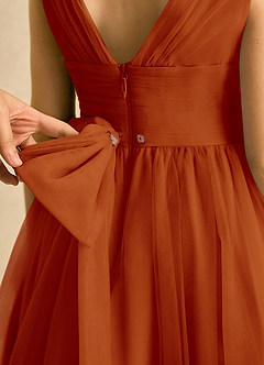 Azazie Macaron Robe Demoiselle D'honneur Fillette Robe Trapèze en Tulle Plissée Paprika image6