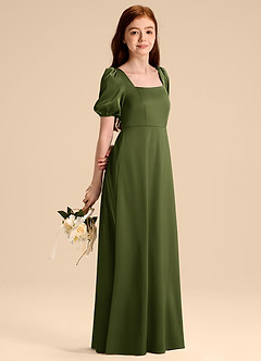 Azazie Briar Junior Robe Trapèze en Satin extensible Arc Olive image4
