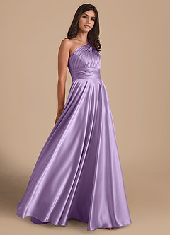 Azazie Charlize Bridesmaid Dresses Lilac A-Line One Shoulder Metallic Satin Dress image4