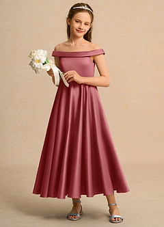 Azazie Teeny Junior Formal vestidos de niña de las flores Vestido de Rosa Antigua de Satin Mate de Corte en A con Plisado image4