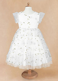 Azazie Alisia Flower Girl Dresses Ivory A-Line Pleated Tulle Dress image7