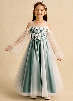 Azazie Zimi vestidos de niña de las flores Vestido de Esmeralda de Tul de Princesa con Escote de Corazón image2
