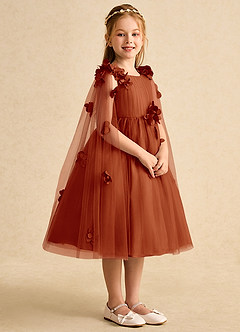 Azazie Staria Flower Girl Dresses Paprika Ball-Gown Ruched Tulle Dress image8