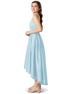 Azazie Jemima Junior Sky Blue A-Line with Pockets Stretch Satin Dress image3