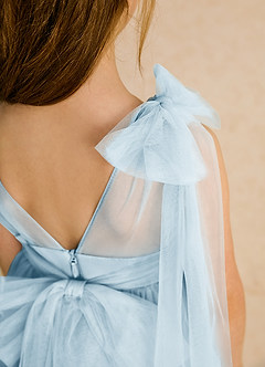 Azazie Dori Flower Girl Dresses Sky Blue A-Line Ruched Tulle Dress image8