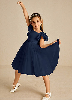 Azazie Kaeya Flower Girl Dresses Dark Navy A-Line Bow Tulle Dress image2