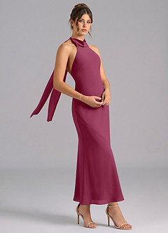 Azazie Velli Bridesmaid Dresses Mulberry Mermaid High Neck Chiffon Dress image3