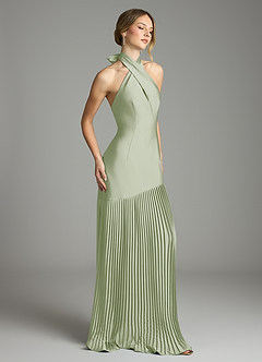 Azazie Nayeli Jurken voor bruidsmeisjes Jurk van Stretch Satijn met A-Lijn Geplooid Stoffige Salie image5