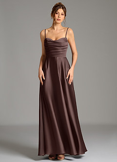 Azazie Ayla Suknie dla druhen Linia A Gorset Satyna elastyczna Do ziemi Sukienka image5