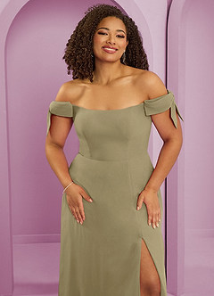 Barbie ♥ Azazie Bridesmaid Dresses Moss Green A-Line Off the Shoulder Chiffon Convertible Dress image11
