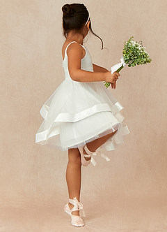 Azazie Anya Flower Girl Dresses Diamond White A-Line Spaghetti Strap Tulle Dress image3