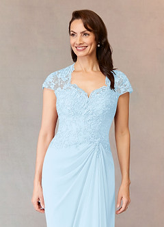 Azazie Junie Mère de la mariée Robes Robe Trapèze en Mousseline de soie Dentelle Bleu Ciel image5