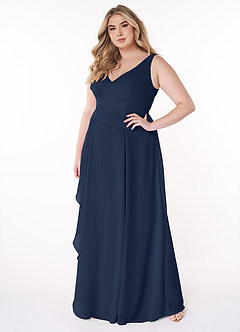 Azazie Kori Bridesmaid Dresses Dark Navy A-Line Pleated Chiffon Dress image8