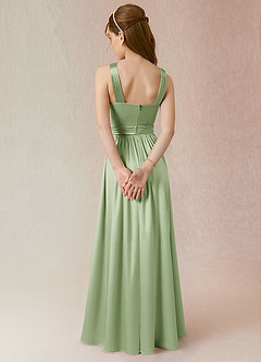Azazie Jiya Junior Dusty Sage A-Line Pleated Metallic Satin Dress image2