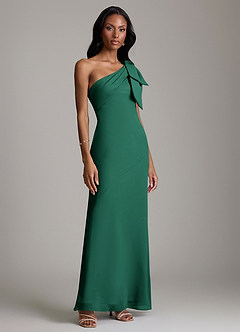 Azazie Yuanna Bridesmaid Dresses Emerald Mermaid One Shoulder Chiffon Dress image4