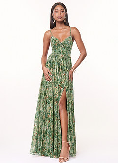 Azazie Zeya Bridesmaid Dresses Meadow Bloom A-Line V-Neck Pleated Chiffon Dress image1