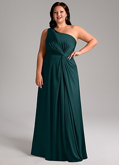 Azazie Brooke Bridesmaid Dresses Pine A-Line One Shoulder Stretch Satin Dress image12