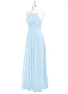 Azazie Ginger Bridesmaid Dresses Sky Blue A-Line Halter Pleated Chiffon Dress image8