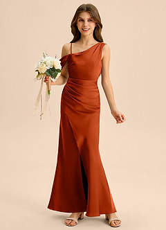 Azazie Madelyn Junior Etui Schulterfrei Stretch-Satin Kleid Paprika image1