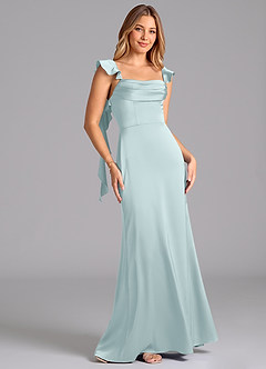 Azazie Adi Bridesmaid Dresses Mist A-Line Pleated Stretch Satin Dress image5