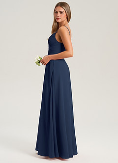 Azazie Terese Robes de demoiselle d'honneur Robe Trapèze en Mousseline de soie Plissée Bleu Marine Foncé image4