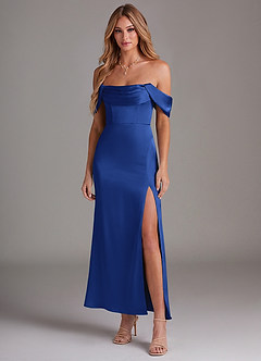 Azazie Saige Abiti da Damigella Abito Sirena in Raso Elasticizzato a Spalla Scoperta Blu Reale image3