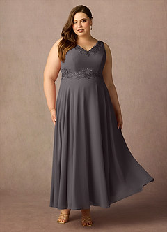 Azazie Devana Mother of the Bride Dresses Steel Grey A-Line Sequins Chiffon Dress image13
