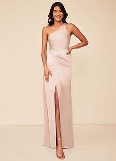 Azazie Maron Brautjungfernkleider A-Linie Eine Schulter Stretch-Satin Kleid Zartrosa image1