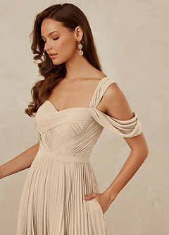 Christian Siriano Bridal for Azazie 1013 Bridesmaid Dresses Champagne A-Line Off the Shoulder Chiffon Dress image6