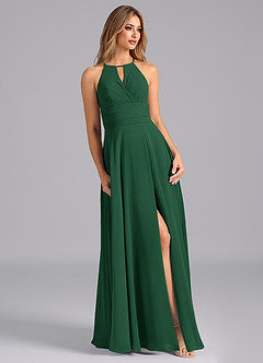 Azazie Denver Bridesmaid Dresses Dark Green A-Line Pleated Chiffon Dress image5