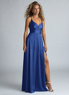 Azazie Davis Bridesmaid Dresses Royal Blue A-Line Pleated Stretch Satin Dress image5