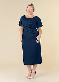 Azazie Everlyn vestidos de madre de la novia Vestido de Azul Marino Oscuro de Satén Elástico de Recto con Plisado image7