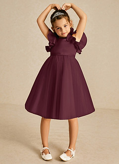 Azazie Kaeya Flower Girl Dresses Cabernet A-Line Bow Tulle Dress image3