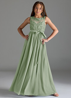 Azazie Elly Junior Abito A-Line in Chiffon Pizzo Verde Salvia image3