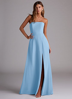 Azazie Wren Bridesmaid Dresses Powder Blue A-Line Side Slit Chiffon Convertible Dress image3