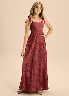 Azazie Rosey Junior Abito A-Line in Floral Burnout Scollo a Cuore Terracotta image7