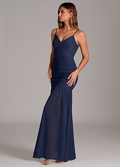 Azazie Aimie Jurken voor bruidsmeisjes Jurk van Mesh met Zeemeermin Donkere Marine image3