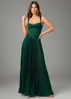 Azazie Avenelle Bridesmaid Dresses Emerald A-Line Corset Stretch Satin Dress image4