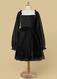 Azazie Aya Flower Girl Dresses Black A-Line with Sleeves Tulle Dress image7