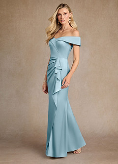 Azazie Laredo vestidos de madre de la novia Vestido de Azul Malhumorado de Satén Elástico de Sirena con Vestidos sin tirantes image5