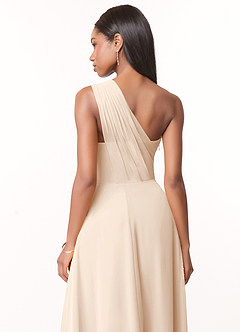 Azazie Ashley Brautjungfernkleider A-Linie Gestreift Chiffon Kleid Alabaster Weiß image3