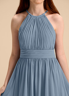 Azazie Malone Junior A라인 주름진 쉬폰 플로어 길이 주니어 신부 들러리 드레스 image8