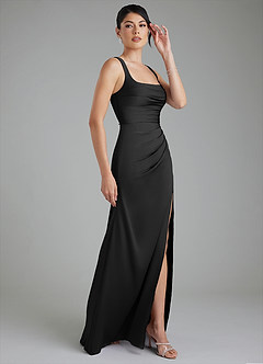 Azazie Sierra Bridesmaid Dresses Black A-Line Corset Stretch Satin Dress image4