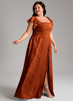 Azazie Bondi Robes de demoiselle d'honneur Robe Trapèze en Blumen-Burnout Fente Latérale Paprika image9